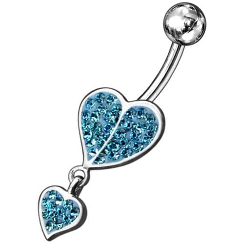 Fancy Loop Heart Silver Dangling Belly Ring With SS Banana Bar - Monster Piercing