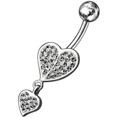 Fancy Loop Heart Silver Dangling Belly Ring With SS Banana Bar - Monster Piercing