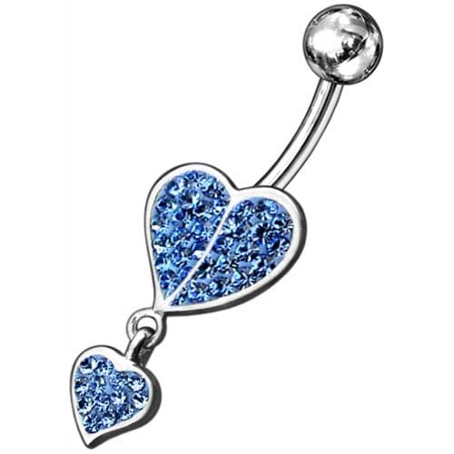 Fancy Loop Heart Silver Dangling Belly Ring With SS Banana Bar - Monster Piercing