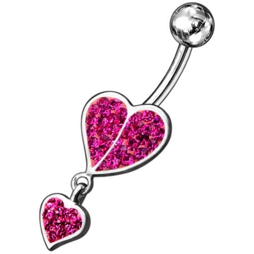 Fancy Loop Heart Silver Dangling Belly Ring With SS Banana Bar - Monster Piercing