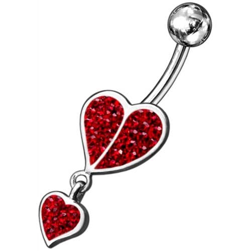 Fancy Loop Heart Silver Dangling Belly Ring With SS Banana Bar - Monster Piercing