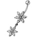 Silver Jeweled Flower Dangling SS Curved Belly Ring - Monster Piercing