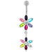 Silver Jeweled Flower Dangling SS Curved Belly Ring - Monster Piercing