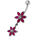 Silver Jeweled Flower Dangling SS Curved Belly Ring - Monster Piercing