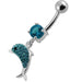 Jeweled Dolphin Silver Dangling Navel Ring - Monster Piercing