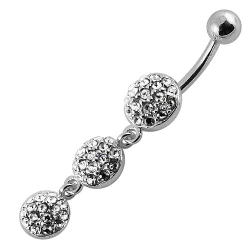 Fancy triple ball  Dangling Belly Ring With Banana Bar - Monster Piercing