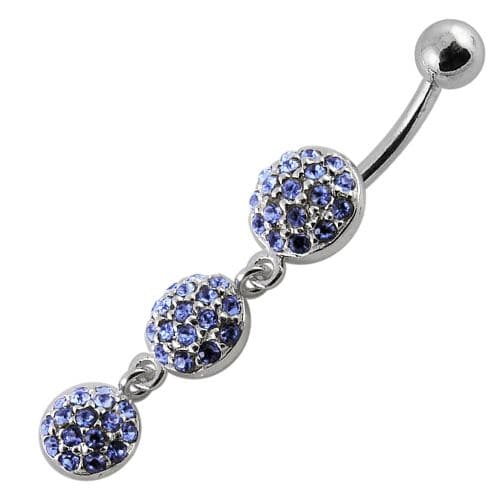 Fancy triple ball  Dangling Belly Ring With Banana Bar - Monster Piercing