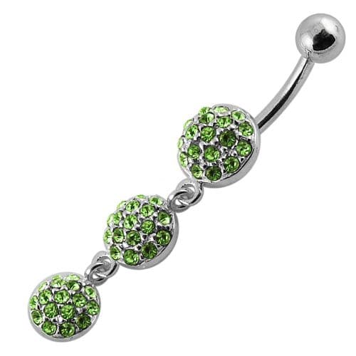 Fancy triple ball  Dangling Belly Ring With Banana Bar - Monster Piercing