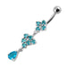  Fancy Silver Dangling Belly Ring With SS Curved Bar - Monster Piercing