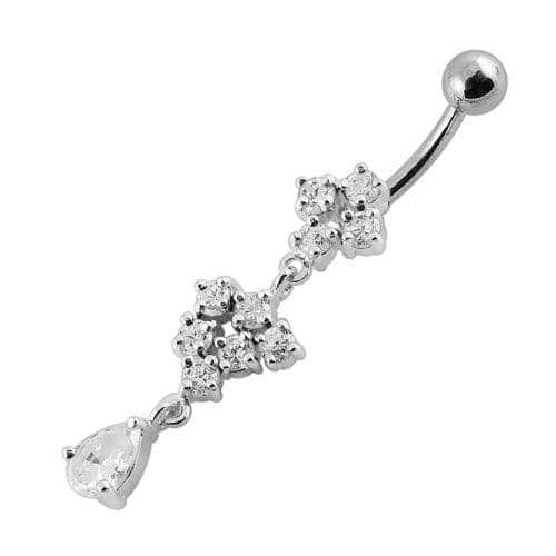  Fancy Silver Dangling Belly Ring With SS Curved Bar - Monster Piercing