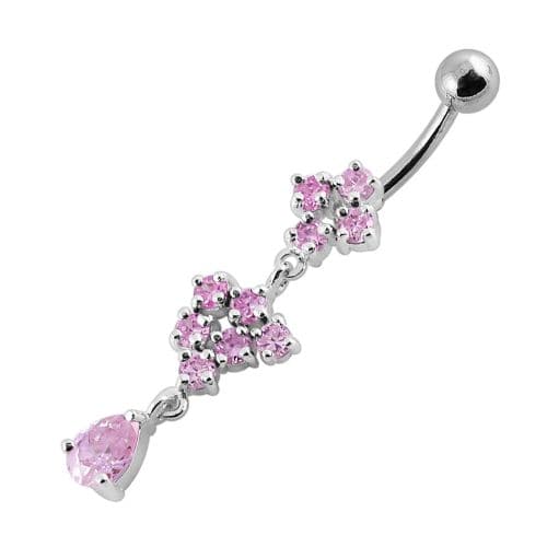  Fancy Silver Dangling Belly Ring With SS Curved Bar - Monster Piercing