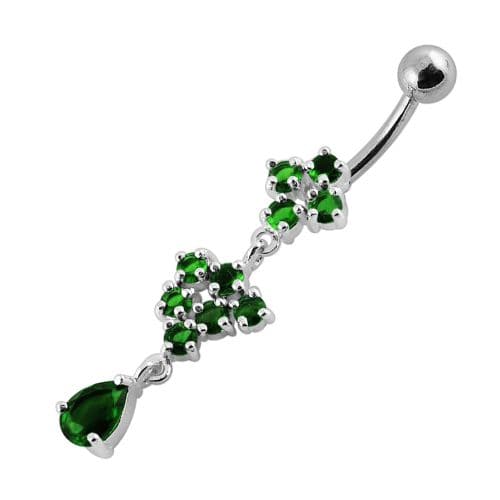  Fancy Silver Dangling Belly Ring With SS Curved Bar - Monster Piercing