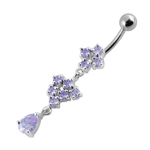  Fancy Silver Dangling Belly Ring With SS Curved Bar - Monster Piercing