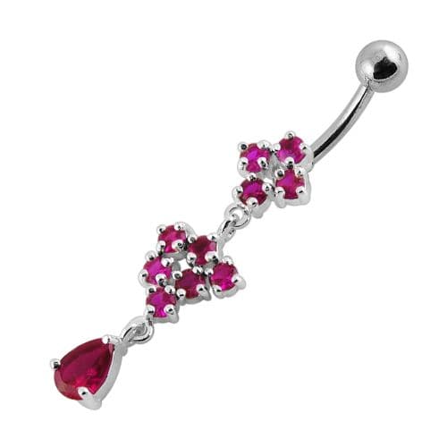  Fancy Silver Dangling Belly Ring With SS Curved Bar - Monster Piercing