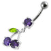 Cherry Jeweled Fancy Silver Dangling Belly Ring With SS Bar - Monster Piercing