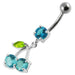 Cherry Jeweled Fancy Silver Dangling Belly Ring With SS Bar - Monster Piercing