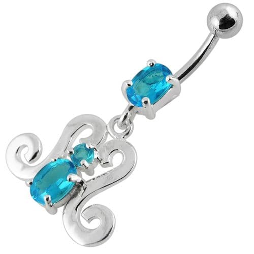 Fancy Dangling Belly Ring With SS Curved Bar - Monster Piercing