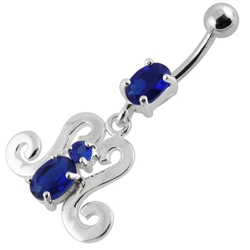 Fancy Dangling Belly Ring With SS Curved Bar - Monster Piercing