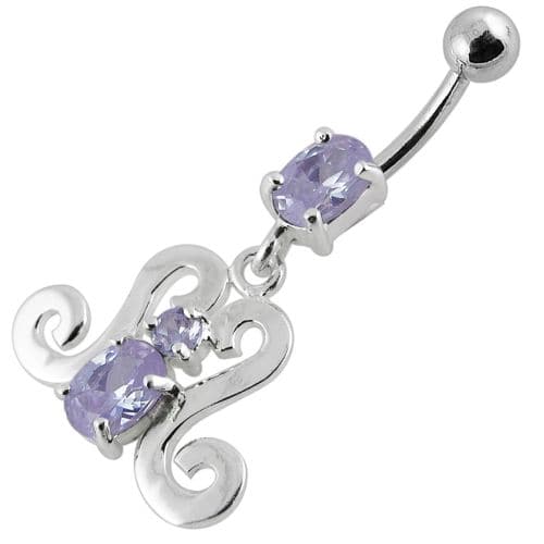 Fancy Dangling Belly Ring With SS Curved Bar - Monster Piercing