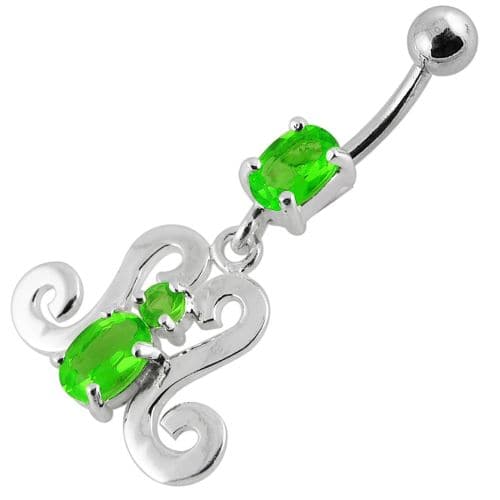 Fancy Dangling Belly Ring With SS Curved Bar - Monster Piercing