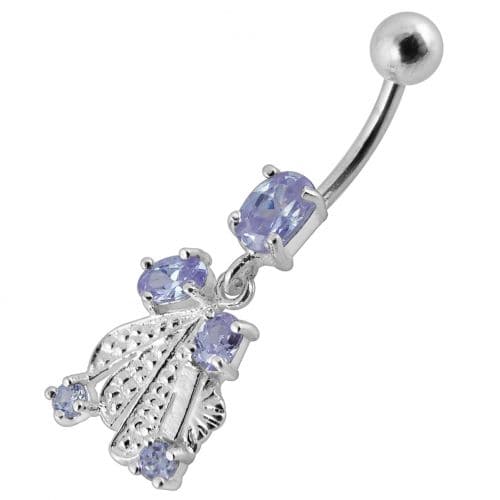 Fancy Silver Dangling Belly Ring With SS Banana Bar - Monster Piercing