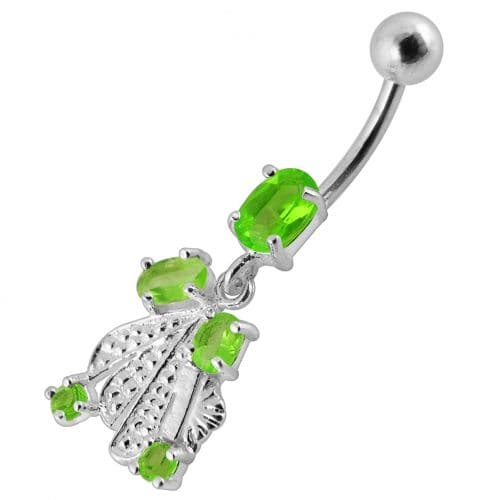 Fancy Silver Dangling Belly Ring With SS Banana Bar - Monster Piercing