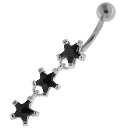 Dangling Tri Stars Sterling Silver Navel Belly Button Bar - Monster Piercing