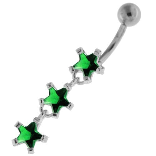 Dangling Tri Stars Sterling Silver Navel Belly Button Bar - Monster Piercing