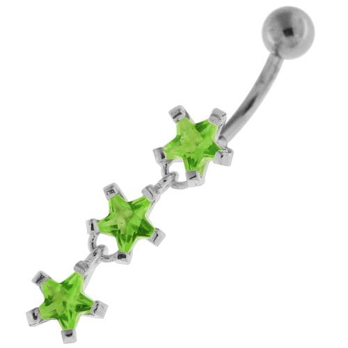 Dangling Tri Stars Sterling Silver Navel Belly Button Bar - Monster Piercing