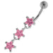 Dangling Tri Stars Sterling Silver Navel Belly Button Bar - Monster Piercing