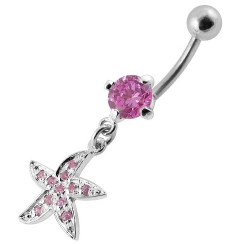 Jeweled Silver Fancy Star Dangling SS Banana Belly Ring  - Monster Piercing