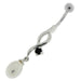 Jeweled And Pearl Silver Fancy Dangling Curved Bar Belly Ring - Monster Piercing