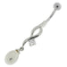 Jeweled And Pearl Silver Fancy Dangling Curved Bar Belly Ring - Monster Piercing