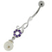 Jeweled Fancy Pearl Dangling Steel Banana Bar Navel Belly Ring - Monster Piercing