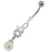 Jeweled Fancy Pearl Dangling Steel Banana Bar Navel Belly Ring - Monster Piercing