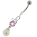 Jeweled Fancy Pearl Dangling Steel Banana Bar Navel Belly Ring - Monster Piercing