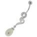 Pearl Jeweled Fancy Silver Dangling Banana Bar Navel Belly Ring - Monster Piercing