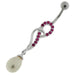 Jeweled Fancy Pearl Silver Dangling Curved Bar Belly Ring - Monster Piercing