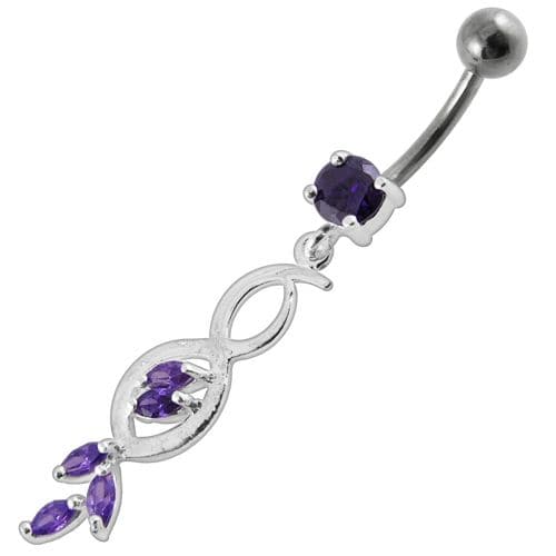 Multi Stone Jeweled Fancy Dangling SS Banana Bar Belly Ring - Monster Piercing