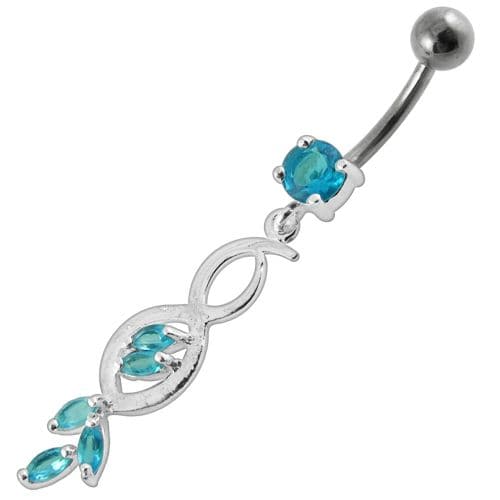 Multi Stone Jeweled Fancy Dangling SS Banana Bar Belly Ring - Monster Piercing