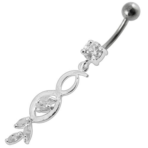 Multi Stone Jeweled Fancy Dangling SS Banana Bar Belly Ring - Monster Piercing