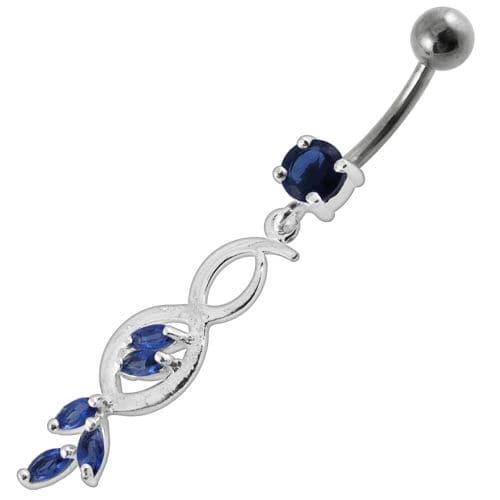 Multi Stone Jeweled Fancy Dangling SS Banana Bar Belly Ring - Monster Piercing