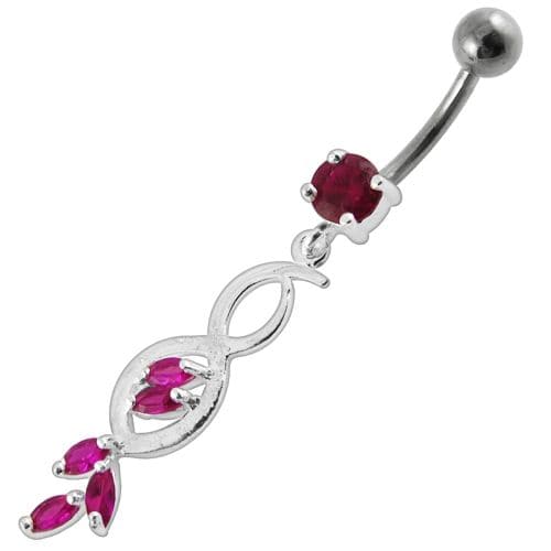 Multi Stone Jeweled Fancy Dangling SS Banana Bar Belly Ring - Monster Piercing