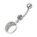 Jeweled Fancy Half MOON Silver Dangling Curved Bar Navel Ring - Monster Piercing