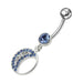 Jeweled Fancy Half MOON Silver Dangling Curved Bar Navel Ring - Monster Piercing