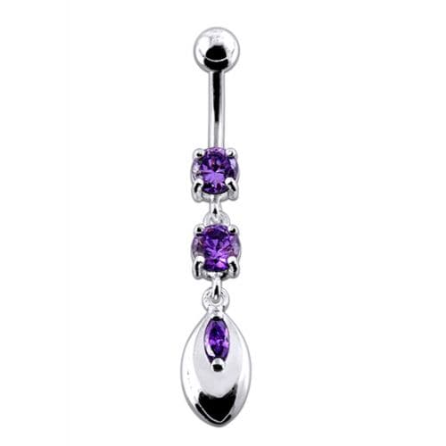 Jeweled Fancy Silver Dangling SS Banana Belly Ring - Monster Piercing