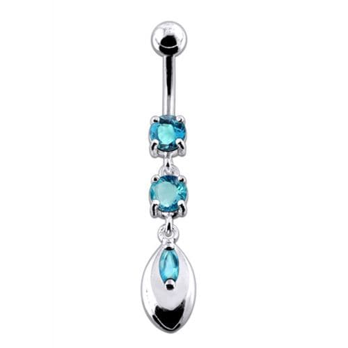 Jeweled Fancy Silver Dangling SS Banana Belly Ring - Monster Piercing