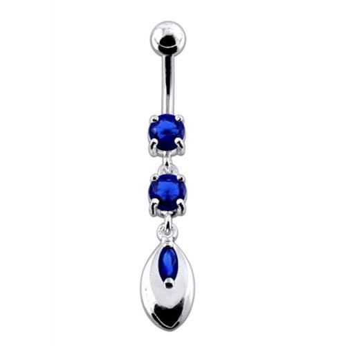 Jeweled Fancy Silver Dangling SS Banana Belly Ring - Monster Piercing