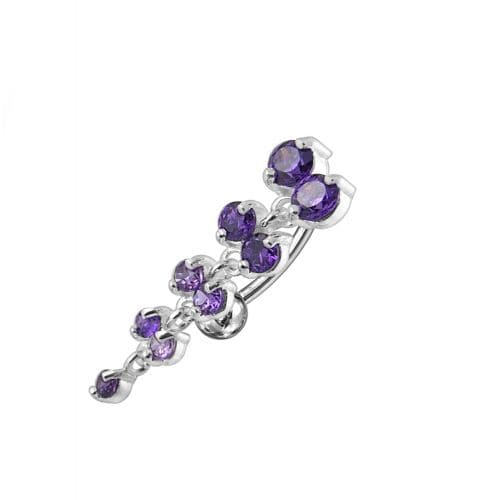 Jeweled Fancy Reverse Silver Dangling Curved Bar Belly Ring - Monster Piercing