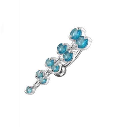 Jeweled Fancy Reverse Silver Dangling Curved Bar Belly Ring - Monster Piercing